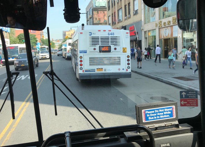 Much of the traffic in Flushing is from other buses.