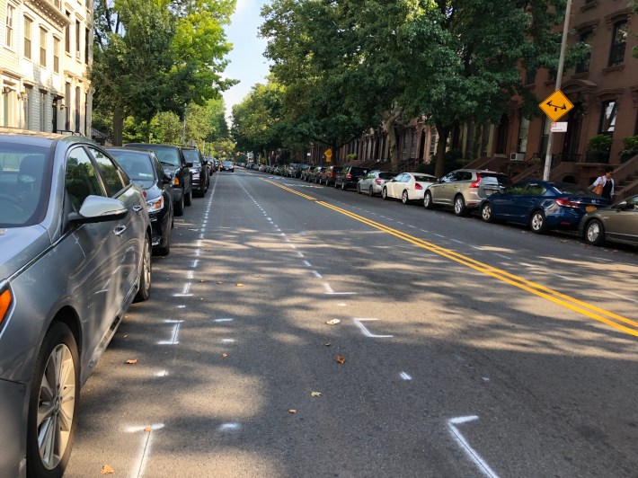 On Clermont, the city has started painting a southbound bike lane between Flushing Avenue and Fulton Street. Photo: Michael Lydon