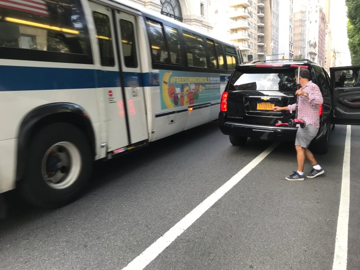 Seconds after the rally to mourn the death of Madison Lyden, a cab double-parked in the bike lane in the exact manner that led to her death a week earlier. It happened a dozen times during the brief event.