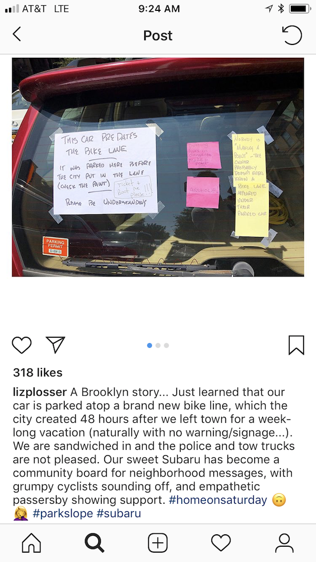 Car owner Liz Plosser told her story on Instagram, but then quickly deleted it. Photo: Click Katie Martin.