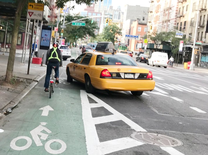 Here's why cyclists don't feel safe in a mixing zone. Photo: Gersh Kuntzman