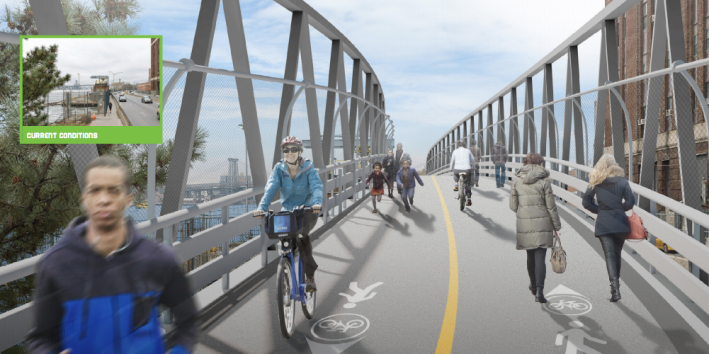 Rendering of the bridge proposed for the greenway segment between 13th and 15th Streets. Image: NYC EDC