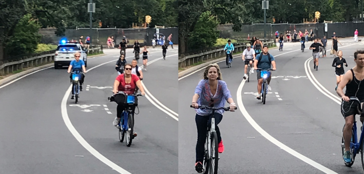 The continued presence of cars on the Central Park drives narrows the path for park-goers. Photos: Mark Gorton