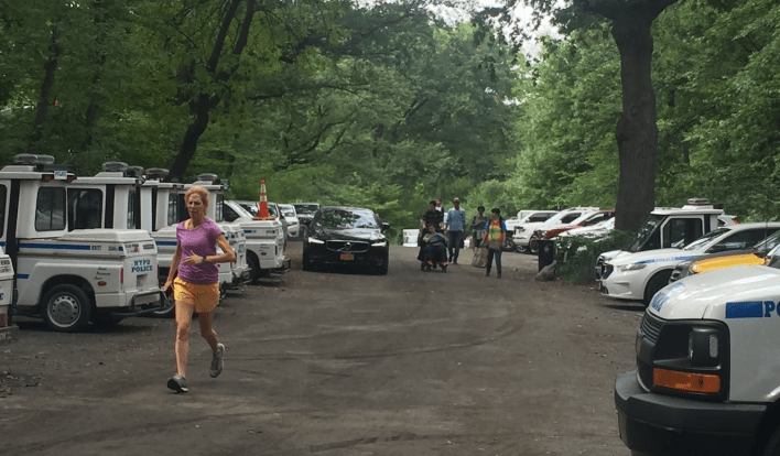 Is this a park path or a parking lot? NYPD seems to have decided for us. Photo: David Meyer