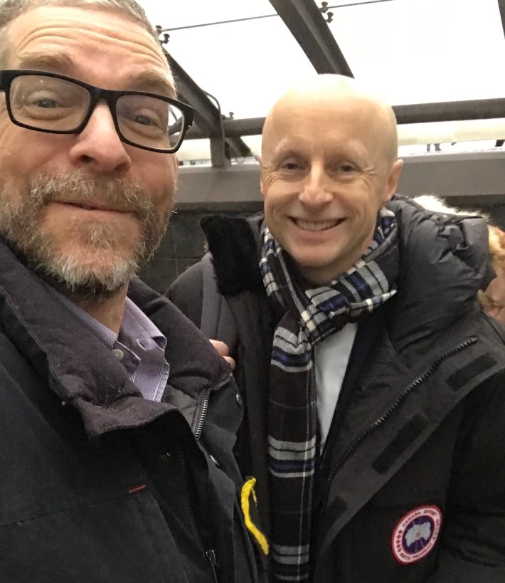 Byford and a customer shortly after he took over the subways and buses in January, 2018. Photo: Gersh Kuntzman