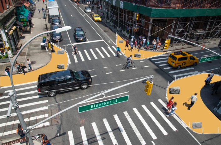 Painted areas on Broadway will give pedestrians more room. Photo: DOT