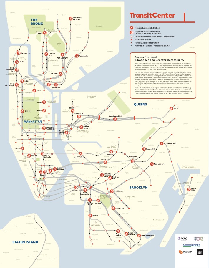These 50 stations should be prioritized for accessibility improvements. Map: TransitCenter