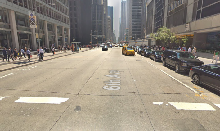 Sixth Avenue has plenty of room for the city to remove a travel or car-storage lane. Photo: Google