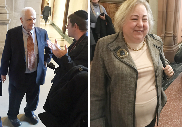 Go to Albany and button-hole people like Assembly Members Joe Lentol (left) and State Senator Liz Krueger. Lentol opposes congestion pricing. Krueger is open to it. Photos: Gersh Kuntzman
