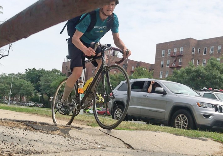 Cyclists have to be part rider and part mountain climber on Ocean Parkway. Photo: Gersh Kuntzman