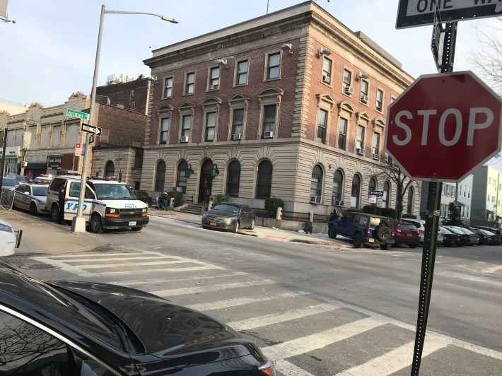 Police officers' private cars also ring the 94th Precinct stationhouse in Greenpoint. Photo: Gersh Kuntzman