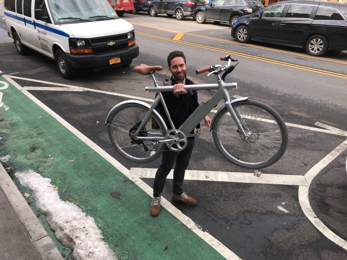 Wing Bike founder Seth Miller on Ninth Street in Park Slope.