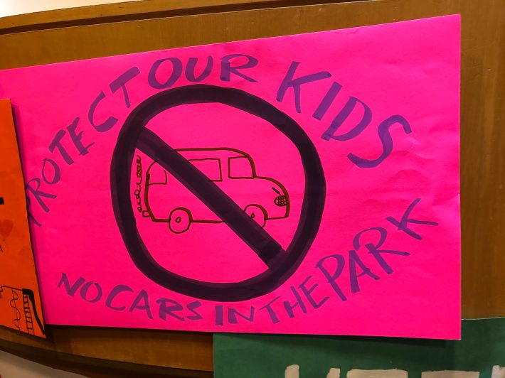 A sign demanding no cars on the Photo: Laura Shepard