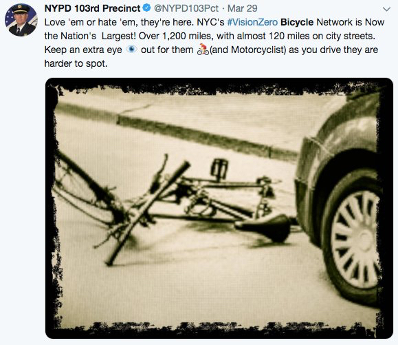 This tweet has since been deleted — after it enraged city cyclists.