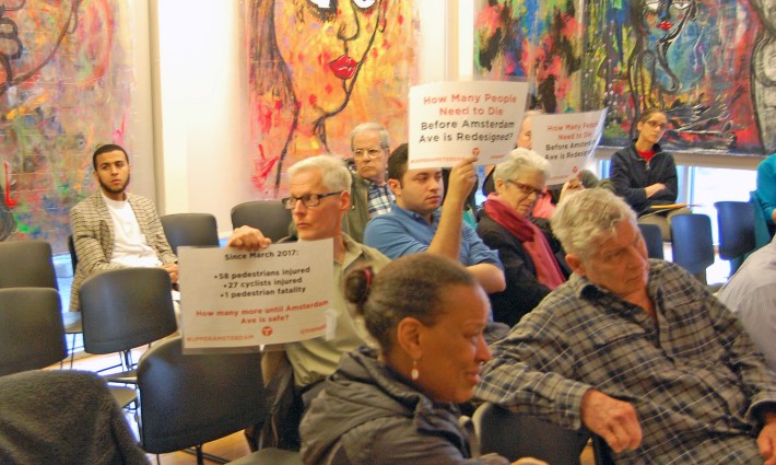 Protesters, including David Vassar (center with white hair), demanded safety improvements. Photo: Isaac Blasenstein