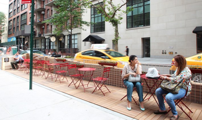 A DOT-approved Street Seat at 13th Street in 5th Avenue in Manhattan is one of many designs found throughout the city. Photo: Parsons School of Design.