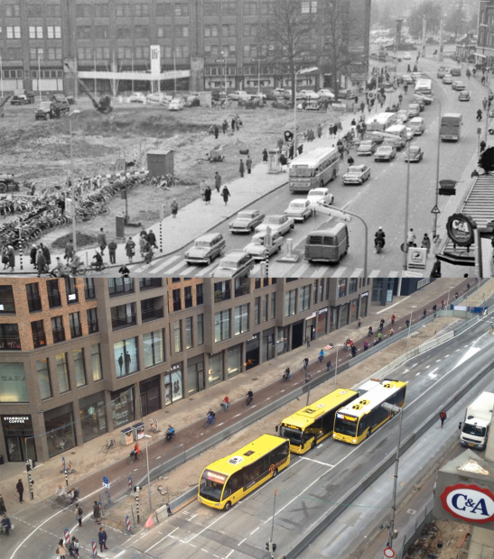 The Vredenburg in 1961 (above) and in 2014. Photo: Bicycle Dutch