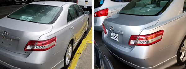 Here are different temporary plates on the same car (left on May 30, right on June 3). Photos: Ben Verde