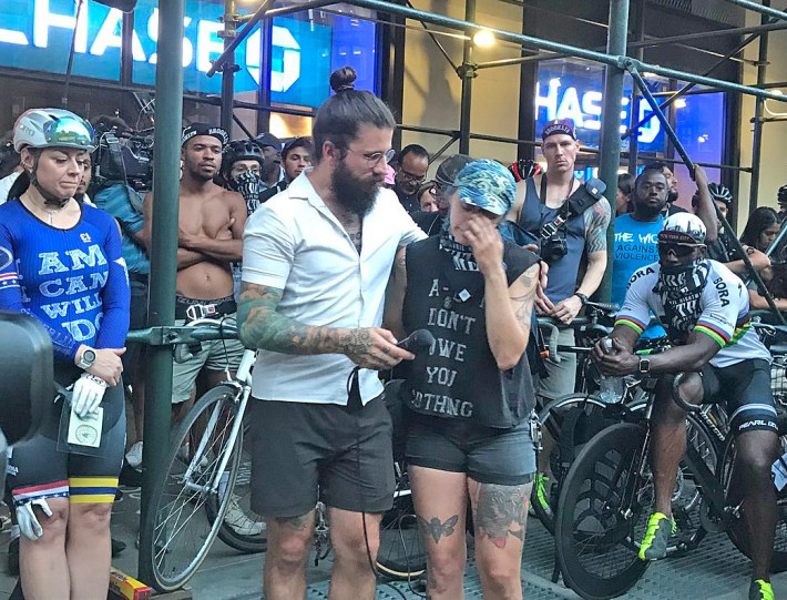 Mourners cried and raged at the memorial ride and ghost bike installation for Robyn Hightman, who was killed on Sixth Avenue on Monday. Photo: Dave Colon