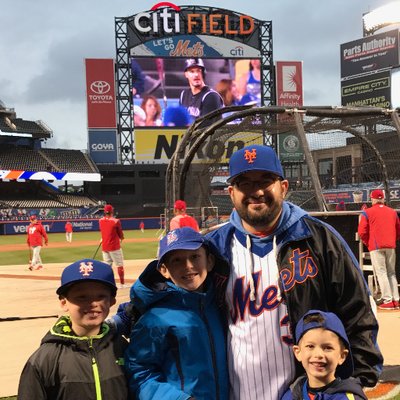 Jeremy Posner with brood at Citi Field.