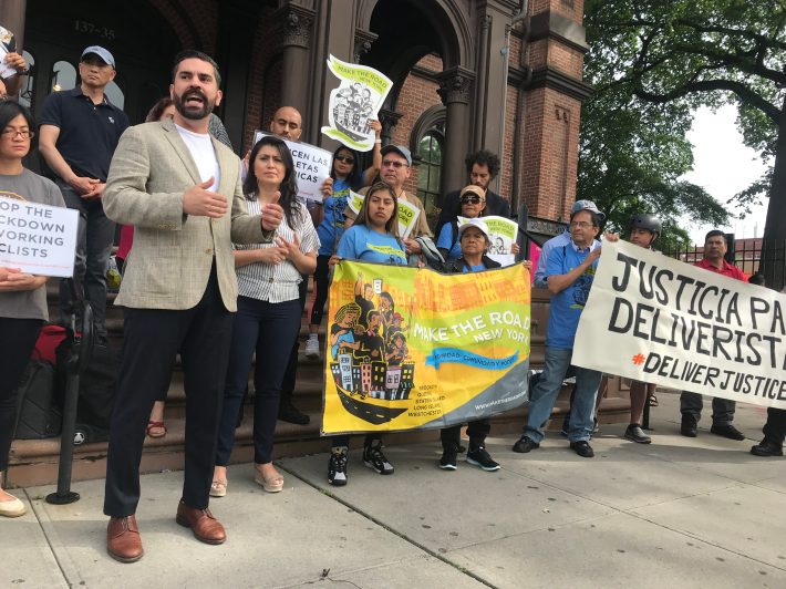 Council Member Rafael Espinal rallied supporters of the bill. Photo: Gersh Kuntzman