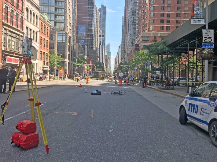 It does not appear that the cyclist was in the protected bike lane on Sixth Avenue, but there is frequently congestion along that stretch. Photo: Julianne Cuba