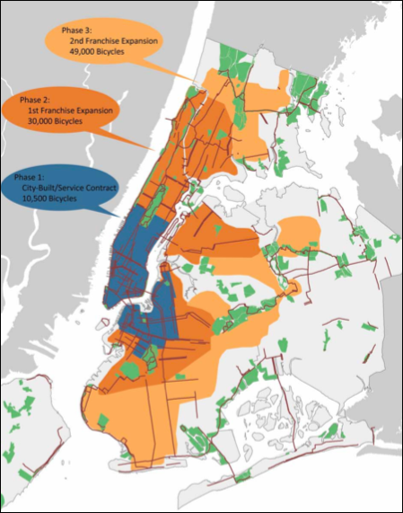 This was the map drawn up for bike share expansion back in 2009. Source: Department of City Planning