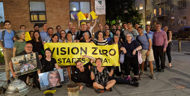 Before the board vote, members of Transportation Alternatives rallied in support of the bike lane. Photo: TransAlt