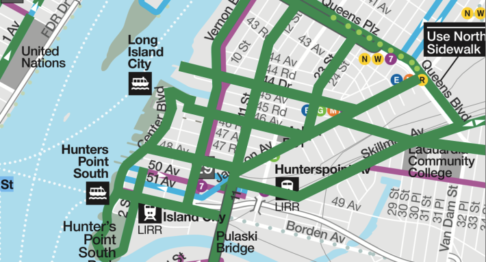 The proposed protected bike lane network for Long Island City.