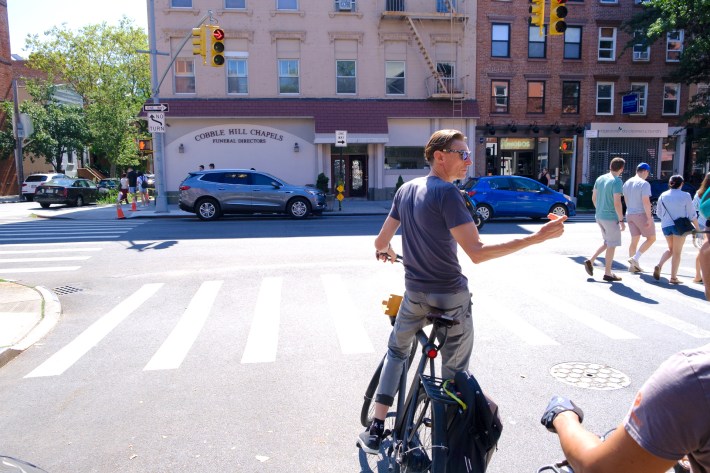 Cyclist Ian Dutton shows us how to negotiate the "Amity Street Wiggle." Photo: Vladimir Vince