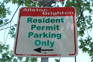 A resident-parking permit sign in Boston. Could similar signs come to New York when congestion pricing arrives in two years?