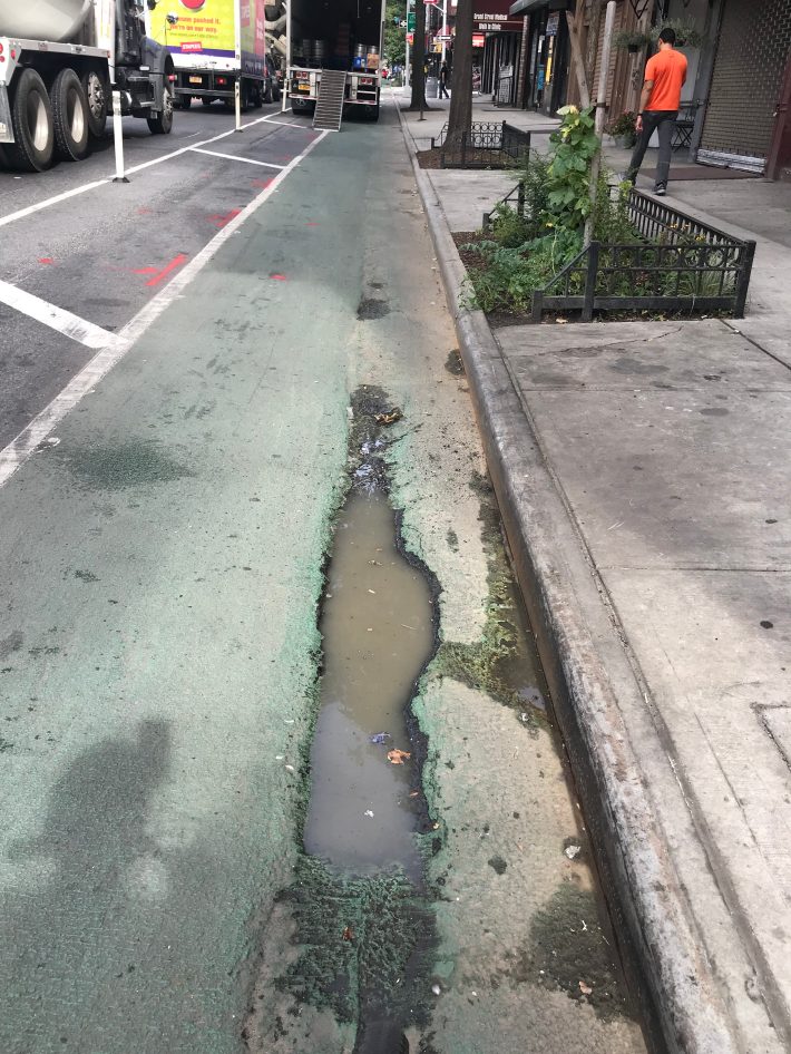 A pretty deep crack in the bike lane. Photo: Julianne Cuba.