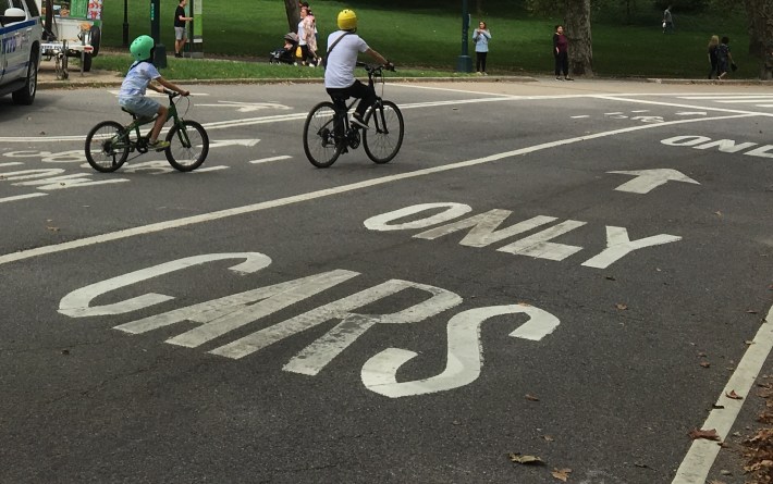 Why is this still on the pavement, a year after cars were supposedly banned from Central Park? Photo: Eve Kessler