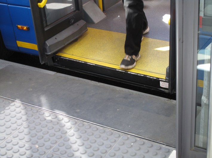 Buses that are flush with the bus stop are easy to enter.