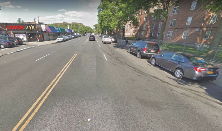 This intersection in Sheepshead Bay has been dramatically improved, but it still does not have a crosswalk. Photo: Google