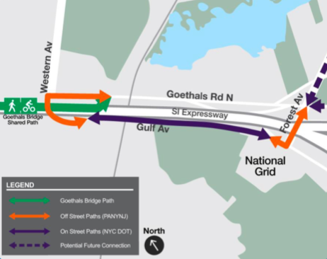 Basically, the city wants to keep cyclists off the most-direct route (Goethals Road North) because it's too dangerous. Photo: DOT