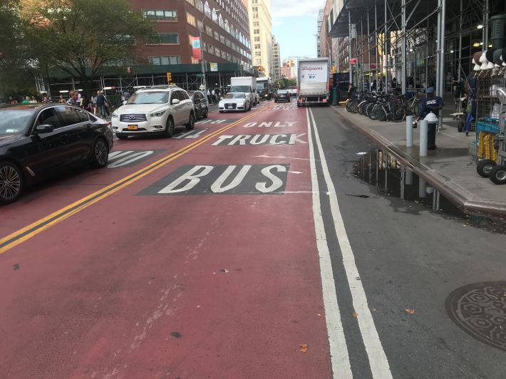 The city's truck- and bus-only lane on 14th Street is working. Photo: Dave Colon