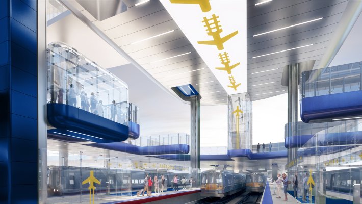A rendering shows what the AirTrain station would look like at Willets Point. Image: AbetterwaytoLGA.com