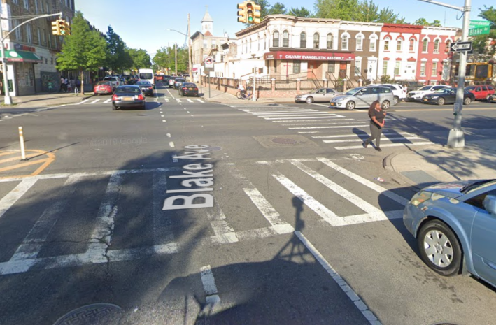 Blake Avenue and Pennsylvania Avenue, the scene of another fatal crash involving a child on the way to school. Photo: GoogleMaps