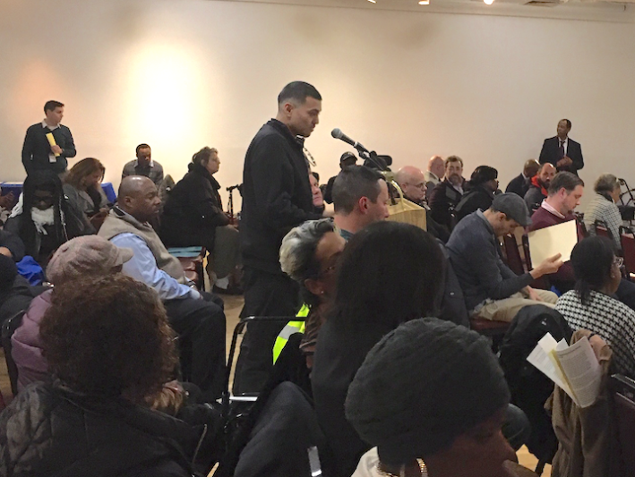 A Bronx resident testified at the final hearing for the MTA's bus-network redesign on Feb. 20. Photo: Eve Kessler