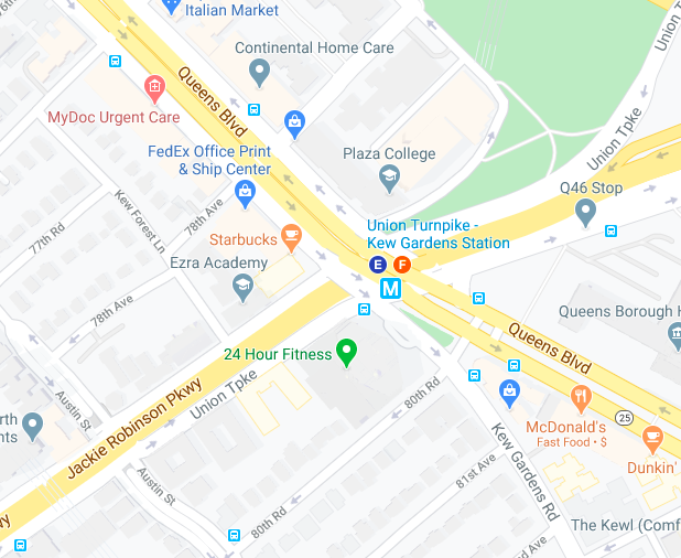 A hit-and-run driver struck a woman on Queens Boulevard and 80th Road, just outside the forthcoming last phase of the boulevard's protected bike lane. Photo: Google