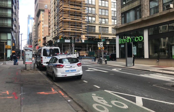 Park Avenue. Yes, that's a cop in a bike lane. Photo: Dave Colon