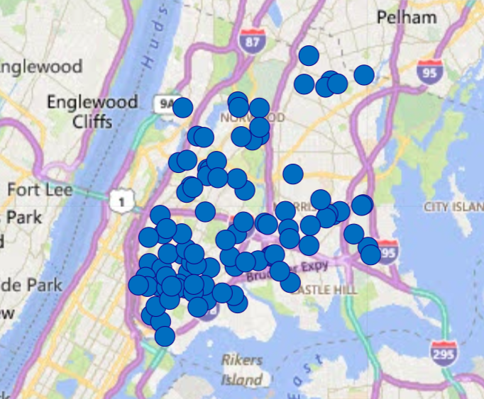 Plotted on an NYPD map, the injuries are clearly clustered.