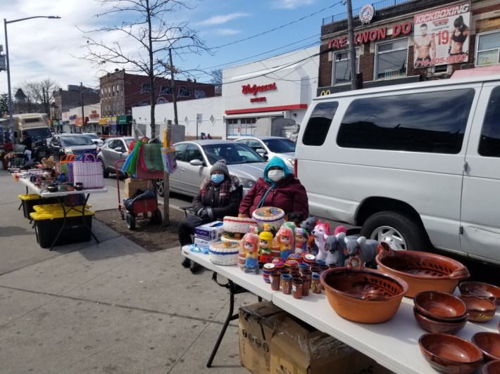 Vendors hawk trinkets at Corona Plaza in Queens. Photo: Street Vendor Project