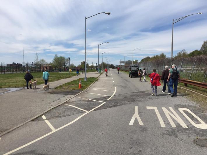 Inside Flushing Meadows Corona Park, the city reclaimed one of the roadways from cars. Photo: Angela Stach