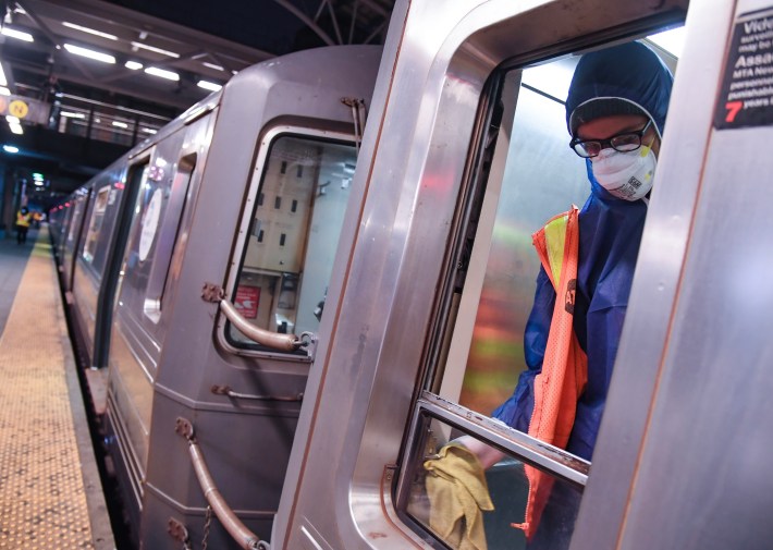 Overnight subway disinfecting and cleaning at Stillwell Terminal on May 7, 2020.Photo: Marc A. Hermann / MTA New York City Transit