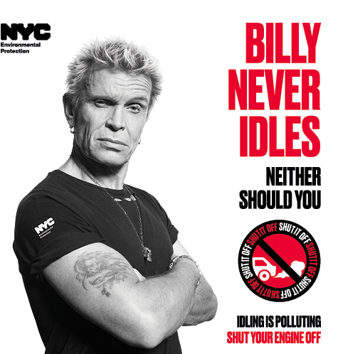 Our tax dollars at work: Rocker Billy Idol stars in the city's anti-idling campaign. Image: NYC.gov