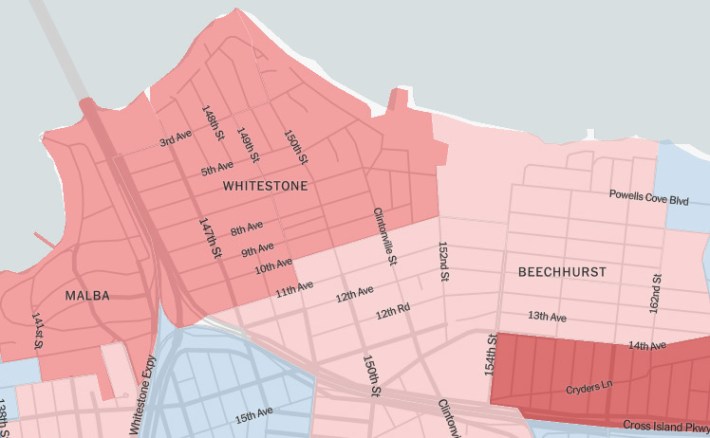 Map of the neighborhoods won by President Trump in 2016. Credit: New York Times
