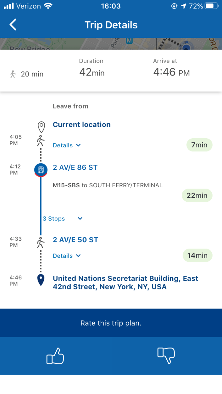 The bus crowding info doesn't show up in route planning, however.