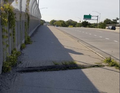 Watch out! A bridge joint presents a hazard on the Flatbush Avenue bike path. Photo: Brian Hedden